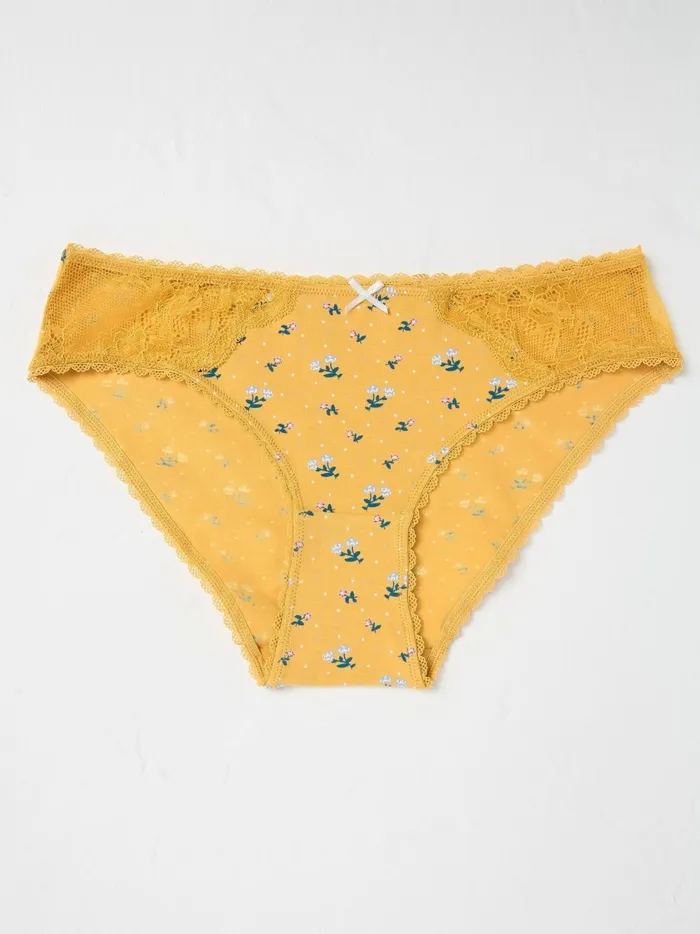 Women Underwear Fat Face Lottie Yellow Floral Knickers