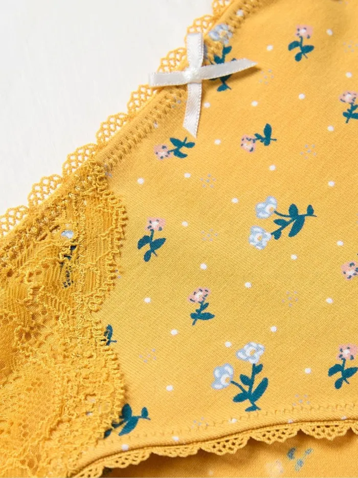 Women Underwear Fat Face Lottie Yellow Floral Knickers